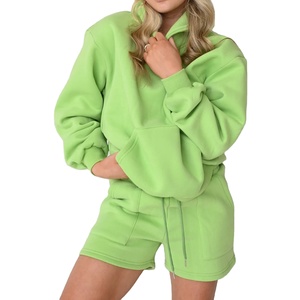 Conjunto de Sudadera con Capucha y Pantalones Deportivos para Mujer, Personalizado al por Mayor, 100% Algodón Tejido, Diseño Sólido Informal - Product Image 1