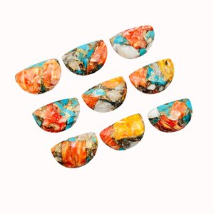 Spiny Oyster Copper Turquoise D Shape Semi Circle Half Moon Gemstone Loose Beads for Jewelry Necklace Bracelet Earrings DIY - Product Image 1