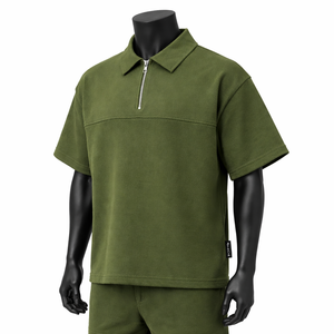 Camiseta Polo Personalizada OEM para Hombre, Color Verde Oliva, con Cierre, Manga Corta, Estilo Casual Urbano, Fabricante Mayorista - Product Image 3