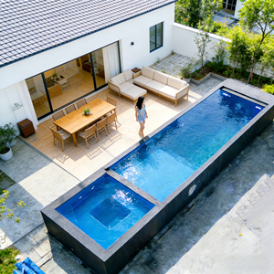 สระว่ายน้ำไฟเบอร์กลาสแบบตั้งพื้นสำหรับบ้าน ทนทาน ป้องกันรังสียูวี ติดตั้งง่าย ขนาดเล็กสำหรับสวนหลังบ้าน พร้อมหน้าต่างมองเห็นได้ชัดเจน - Product Image 4