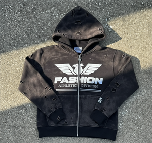 Sweat à capuche à fermeture éclair surdimensionné pour hommes, sérigraphié en détresse, poids lourd de 500 g/m² 100% coton, vente en gros sur mesure pour l'hiver - Product Image 1