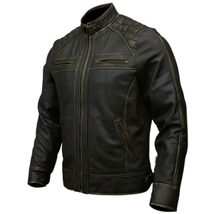 Chaqueta de cuero de color negro elegante con cuello levantado para hombre con bolsillos Chaqueta de fábrica directa OEM y ODM de cuero de primera calidad para hombre - Product Image 5