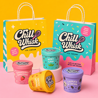 Gobelets à glace personnalisés AT PACK avec sacs en papier, ensemble d'emballage pour gelato de 8 oz, 12 oz, 16 oz pour les magasins de glaces, les confiseries