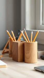 Boîte de rangement de bureau en bois pour crayons et fournitures de papeterie - Product Image 5