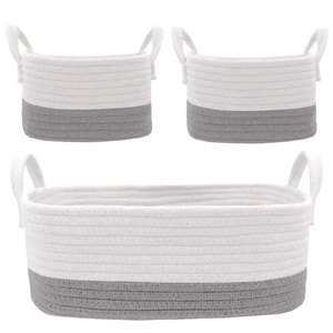 Luxury Decorative Woven Cotton Rope Basket With Handle <b>Toys</b> & Baby Nursery Basket Set of 3 Different Sizes Pcs - Product Image 6