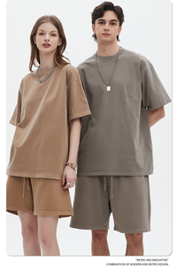 100% algodón verano camiseta en blanco lavado ácido pantalones cortos conjunto logotipo personalizado Casual al aire libre ropa deportiva hombres mujeres largo estampado patrón - Product Image 4