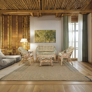 OMARA Minimalist Design Rattan/Wicker <b>Sofa</b> & Coffee <b>Table</b> Set for Living Room Villa Outdoor & Home Office Furniture - Product Image 5