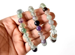Natural Hand Polished Multi Fluorite 8mm Round <b>Healing</b> Crystal <b>Bracelet</b> For Meditation Jewelry - Product Image 1