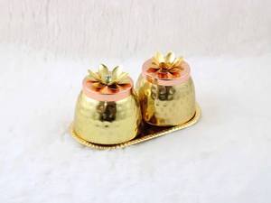 Ensemble de 2 bols et plateaux à fruits secs décoratifs pour la maison, best-seller, en aluminium fait à la main avec finition dorée, technique personnalisée - Product Image 3