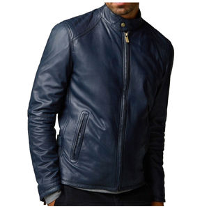 Nouvelle veste en cuir pour homme, personnalisée, durable, confortable, col montant, logo sur le devant, pour l'automne, style motard décontracté, imperméable, respirante - Product Image 1