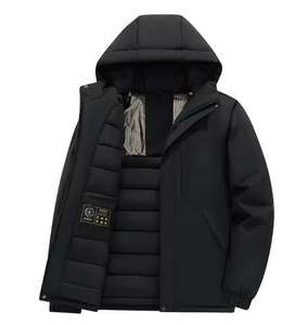 Winter Thickened <b>Hooded</b> Quilted Windproof Zipper Front Logo Stand Collar Fish Leather Softshell Casual <b>Jacket</b> - Product Image 4