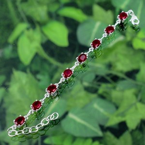 Pulsera de Plata de Ley 925 ajustable, elegante piedra preciosa granate rojo, estilo bohemio para bodas, fiestas, ocasiones especiales, regalo - Product Image 5