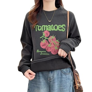 Sweat-shirt à capuche en laine peignée écologique pour adolescentes et femmes, coupe décontractée, chaud, coupe-vent, épais, imprimé, col rond, style lanterne, pour l'hiver - Product Image 3