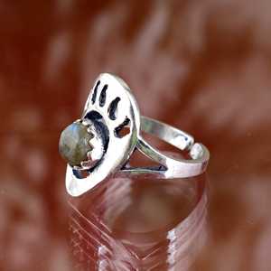 Trendy Bear Paw <b>Labradorite</b> Brass <b>Ring</b> Silver Plated Adjustable Tribal Rustic Style Vintage Unisex Wholesale <b>Ring</b> Animal Paw - Product Image 3