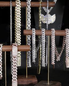 Chaîne cubaine en argent sterling plaqué or entièrement sertie de pierres, de luxe, hip-hop, haute qualité, personnalisée, chaîne Miami en moissanite, pour les fêtes - Product Image 2