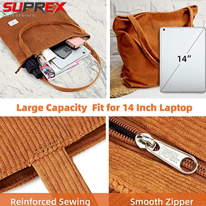 กระเป๋าถือ SUPREX Enterprises SE-109 ผ้าคอร์ดูรอยแบบสั่งทำพิเศษ ขนาดใหญ่ ป้องกันการโจรกรรมด้วยซิป กระเป๋าสะพายไหล่ลำลองสำหรับผู้หญิง ใช้สำหรับช้อปปิ้ง - Product Image 5