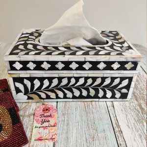 Boîte de papier de soie bleu ciel incrusté d'os avec finition polonaise forme carrée de haute qualité pour l'organisation produit de qualité supérieure - Product Image 3