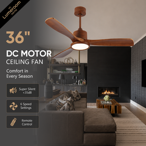 36 Inch Modern Wood <b>Ceiling</b> <b>Fan</b> <b>with</b> Light and <b>Remote</b> <b>Control</b> Solid Wood Blades APP <b>Control</b> for Bedroom Living Room - Product Image 1