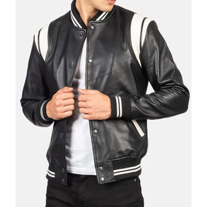 Nouvelle arrivée Veste de baseball lourde de style universitaire avec manches en cuir personnalisées et patchs brodés en chenille - Product Image 5