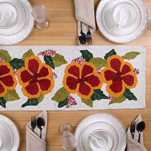 Lujosa Manta de Mesa Bohemia con Hibiscos y Cuentas Hechas a Mano, Ecológica, de Poliéster, con Posavasos de Metal y PC, Decoración de Alta Gama para el Hogar y Uso en Restaurantes - Product Image 2