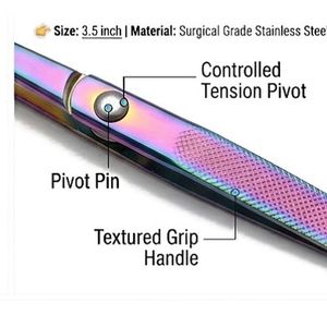 Pinzas Profesionales de Punta Inclinada de 3.5 Pulgadas con Acabado de Espejo Arcoíris, Pinzas de Precisión para Depilación de Cejas - Product Image 2