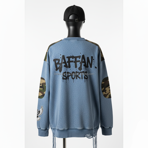 Sudadera Extra Grande para Mujer, Algodón Premium GSM, Felpa Azul con Paneles en los Hombros, Logotipo de Transferencia Térmica, Sudaderas Transpirables para Mujer - Product Image 2