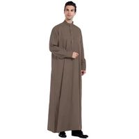 Jubah Islami Pria Kasual Longgar Kerah V Lengan Panjang Sepanjang Lutut 2 Saku Samping Kantong Ponsel Dalam Bahan Katun Bernapas