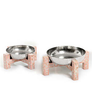 Bol de service en métal nacré Pieds de vadrouille roses de haute qualité Bol en métal pour les fêtes d'anniversaire de mariage Prix de gros bon marché - Product Image 1