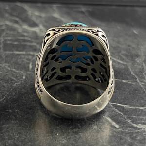 Anillo de Oro Amarillo de 14K para Hombre con Turquesa Azul Ovalada, Anillo Hecho a Mano con Piedra Azul Brillante, Plata de Ley 925, Diseño Antiguo - Product Image 6