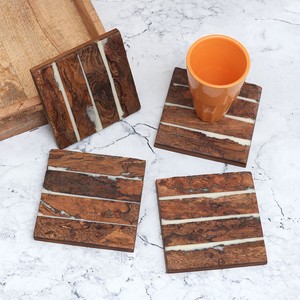 Acacia Wood <b>Coaster</b> Tag Shape Acacia Wood Handcrafted Square Cup <b>Coasters</b> <b>Set</b> for Home and Office Decoration - Product Image 4