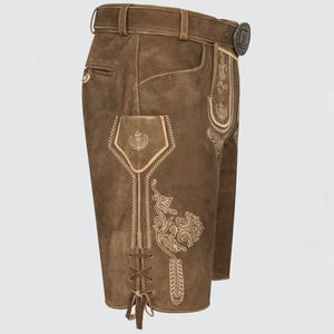 OEM/ODM <b>Men's</b> Bavarian Lederhosen 100% <b>Leather</b> Pants with Button Fly Closure Custom German Traditional Lederhosen Knee <b>Shorts</b> - Product Image 3