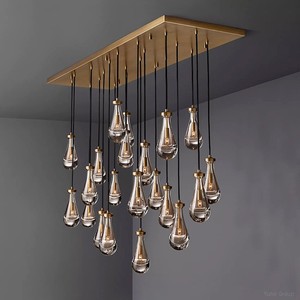 <b>Light</b> Faint Oval Glass <b>Crystal</b> Water Drop <b>Chandelier</b> Dimmable LED Copper 45 Beam Angle for Restaurant Living Room Dining Room - Product Image 3