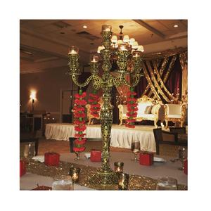 Candelabro plateado de 4 brazos de calidad premium para centro de mesa en fiestas y hoteles, candelabro hecho a mano con centro de florero. - Product Image 5