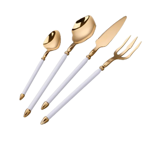 Accessoires populaires Poignée émaillée blanche Ensembles de couverts de table de cuisine Couverts décoratifs finis en or - Product Image 1