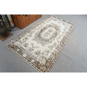 3.5x6.6 ft Vintage Turkish Rug, Accent Rug, <b>Brown</b> <b>Wool</b> Rug - Product Image 4