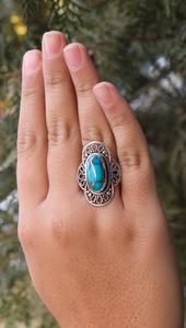 <b>Statement</b> Copper Turquoise and Quartz <b>Ring</b> in 925 Sterling Silver Unique Vintage Style Women's Gemstone <b>Ring</b> Gift for Her - Product Image 4
