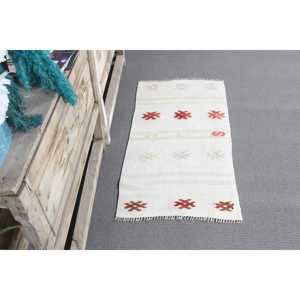 Petit tapis turc vintage Kilim 1,7x3,2 pieds, tapis blanc du sud-ouest en laine - Product Image 3