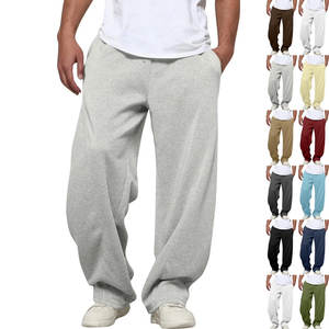 Pantalones de chándal de pierna recta de algodón puro con estampado de logotipo personalizado para hombre, pantalones de chándal de estilo de pierna ancha en blanco suelto para hombre - Product Image 1