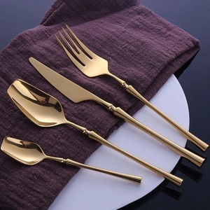 Reusable Stainless Steel Wedding Banquet <b>Gold</b> Plated Cutlery With Designer Cutipol Long Handle Spoon and Fork Set - Product Image 1