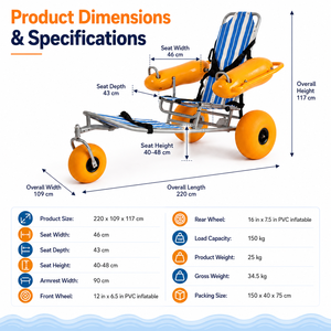 <span class=keywords><strong>Silla</strong></span> de Ruedas Anfibia para Playa, <span class=keywords><strong>Silla</strong></span> de Ruedas Flotante con Ruedas Inflables y Marco de Aluminio para Playa de Arena y <span class=keywords><strong>Piscina</strong></span> - Product Image 6