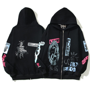 เสื้อฮู้ดสำหรับผู้ชายผ้าฟลีซโฟม3D ซิปรูดซิปโอเวอร์ไซส์ผ้าฝ้าย100% ออกแบบได้ตามที่ต้องการ - Product Image 5