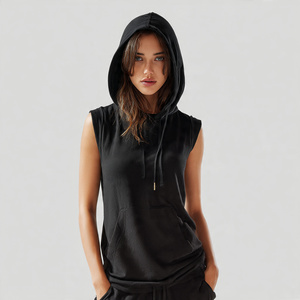 Streetwear <b>Sleeveless</b> <b>Hoodie</b> Women Jogging Wear <b>Sleeveless</b> Hood Singlet Top Ladies Workout Fitness Without Sleeve Hood Tops - Product Image 4
