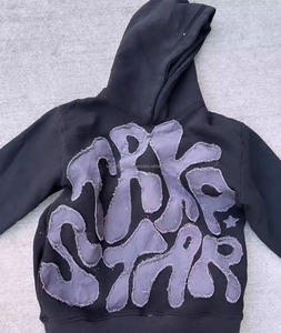 Sudadera con capucha desgastada de tela pesada de gran tamaño del fabricante personalizado 100% forro polar de algodón con bordado grueso - Product Image 6