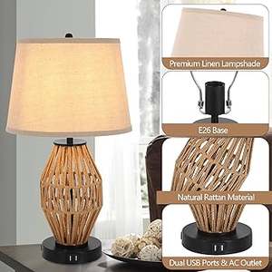 Trendy Rattan Shade Brass Antique Finishing Indoor <b>Table</b> <b>Lamp</b> Rattan <b>Lamps</b> for Home Office & Wedding Decorations - Product Image 4
