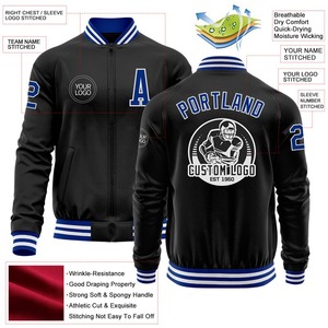 Veste universitaire personnalisée pour hommes en noir coupe-vent à fermeture éclair blanc royal pour streetwear d'hiver de style vintage - Product Image 2