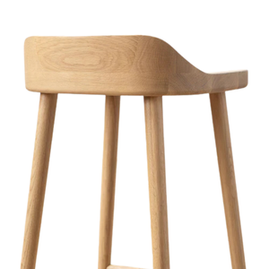 Minimalist Solid Teak Wood <b>Bar</b> Chair with Sculpted Seat and Footrest for Kitchen Island, Cafe and <b>Bar</b> - Product Image 4