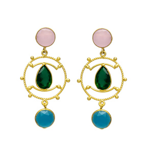 Pendientes colgantes de diseño único chapados en oro con múltiples gemas de hidroceresio, pendientes de latón para mujer y niña. - Product Image 1