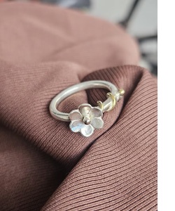 Sterling Silver Flower <b>Ring</b> for Women Floral <b>Statement</b> <b>Ring</b> with Brass Accent Nature Inspired Boho Jewelry Handmade Summer Gift - Product Image 4