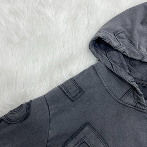 Sudadera con capucha negra lavada de gran tamaño de MATERIAL PERSONALIZADO con letras bordadas Jersey de calle unisex OEM disponible - Product Image 3