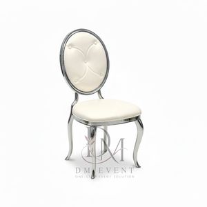 Chaise de mariage ronde à dossier capitonné en acier inoxydable argenté avec coussin blanc pour banquets et événements hôteliers – Vente en gros de sièges - Product Image 3